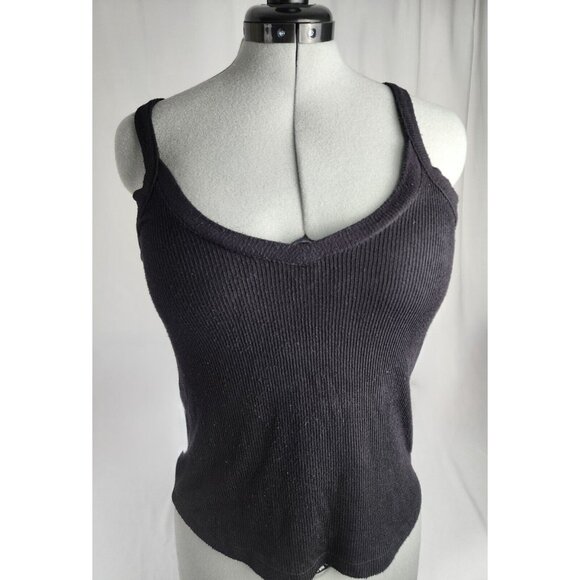 Intimately Free People Tank Top Womens SZ L Black Ribbed Fitter V Neck Minimal - Picture 2 of 5